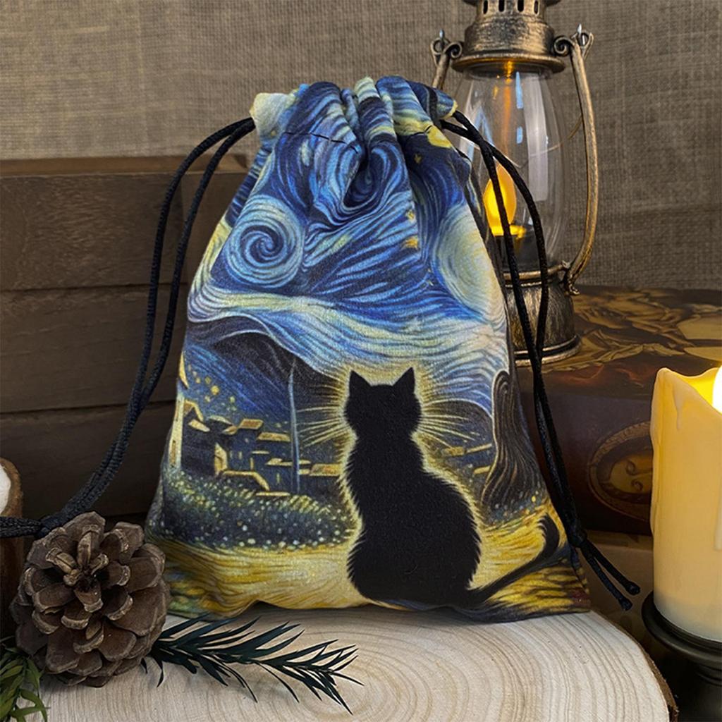 Black Cat Velvet Card Pouch Pattern Card Holder Crystal Stone Collect Gypsy Cards Pouch Cloth Pocket