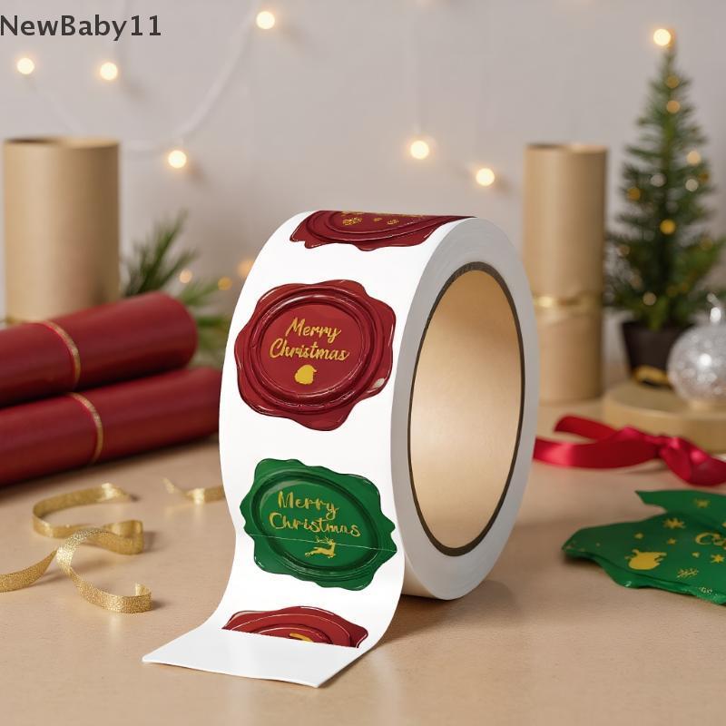 NY 500 ชิ้น/เซ็ต Merry Christmas สติกเกอร์ 1 นิ้วรอบคริสต์มาสแท็กสติกเกอร์สําหรับเด็กเบเกอรี่แพคเกจซ