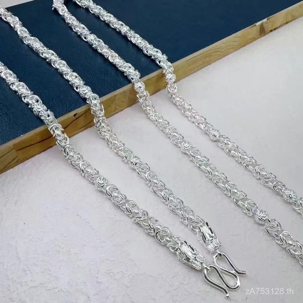 สร้อยข้อมือเงินสเตอร์ลิง แบบ Keel Chain พิมพ์คู่หัวมังกร สไตล์ 999 พร้อมเคลือบเงินบริสุทธิ์ NU3F