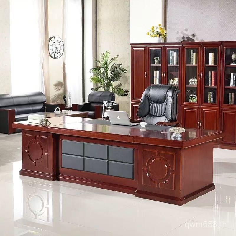 ใหม่จีน Boss โต๊ะเก้าอี้รวมกัน Simple Presidential โต๊ะไม้หนังโต๊ะ Supervisor โต๊ะขนาดใหญ่ Workbench
