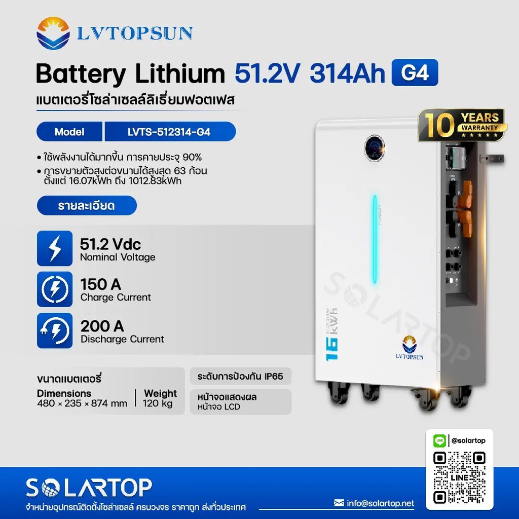 [ส่งด่วนฟรี] LV TOPSUN 51.2V 314Ah-G4 Battery Lithium Lifepo4 แบตเตอรี่โซล่าเซลล์ ลิเธียมฟอตเฟส (รับ