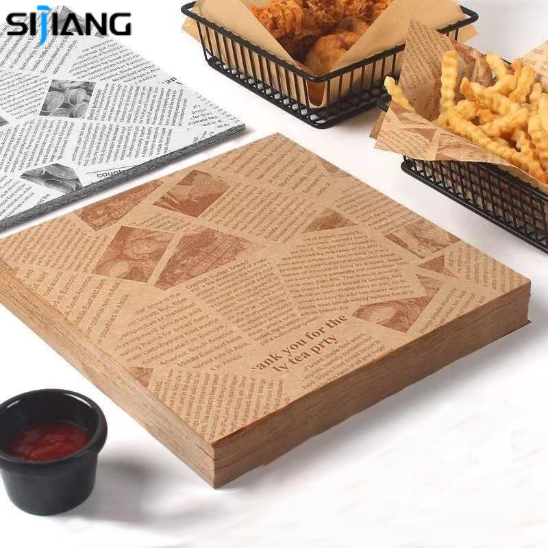XIJIANG กระดาษเบอร์เกอร์ 100 ชิ้น / 18 ซม.x18 ซม. / กระดาษห่ออาหาร / แผ่นซับขนมปังลายหมากรุก / แผ่นห
