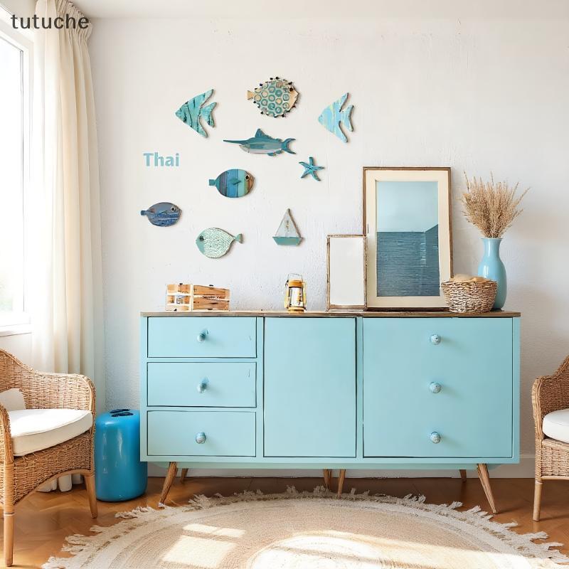 Tutu 10 ชิ้น/เซ็ตปลา Wall Decor ไม้ปลาแขวน Beach Theme ห้องน้ํา Art Nautical Coastal Ocean ตกแต่งบ้า