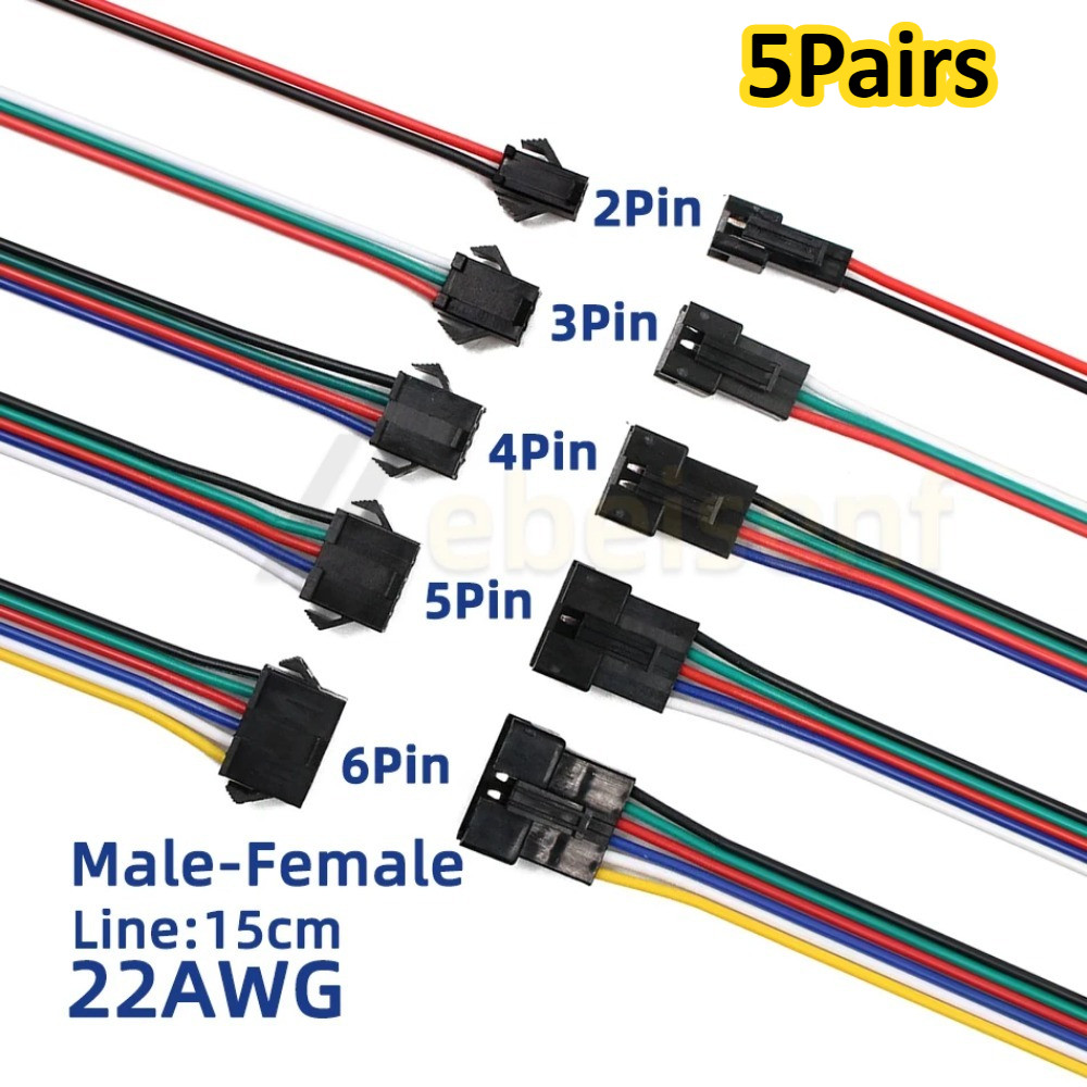 5 คู่ 2Pin 3Pin 4Pin 5Pin 6Pin LED Strip JST SM Extension Connector อะแดปเตอร์ชายและหญิงปลั๊ก JST Co