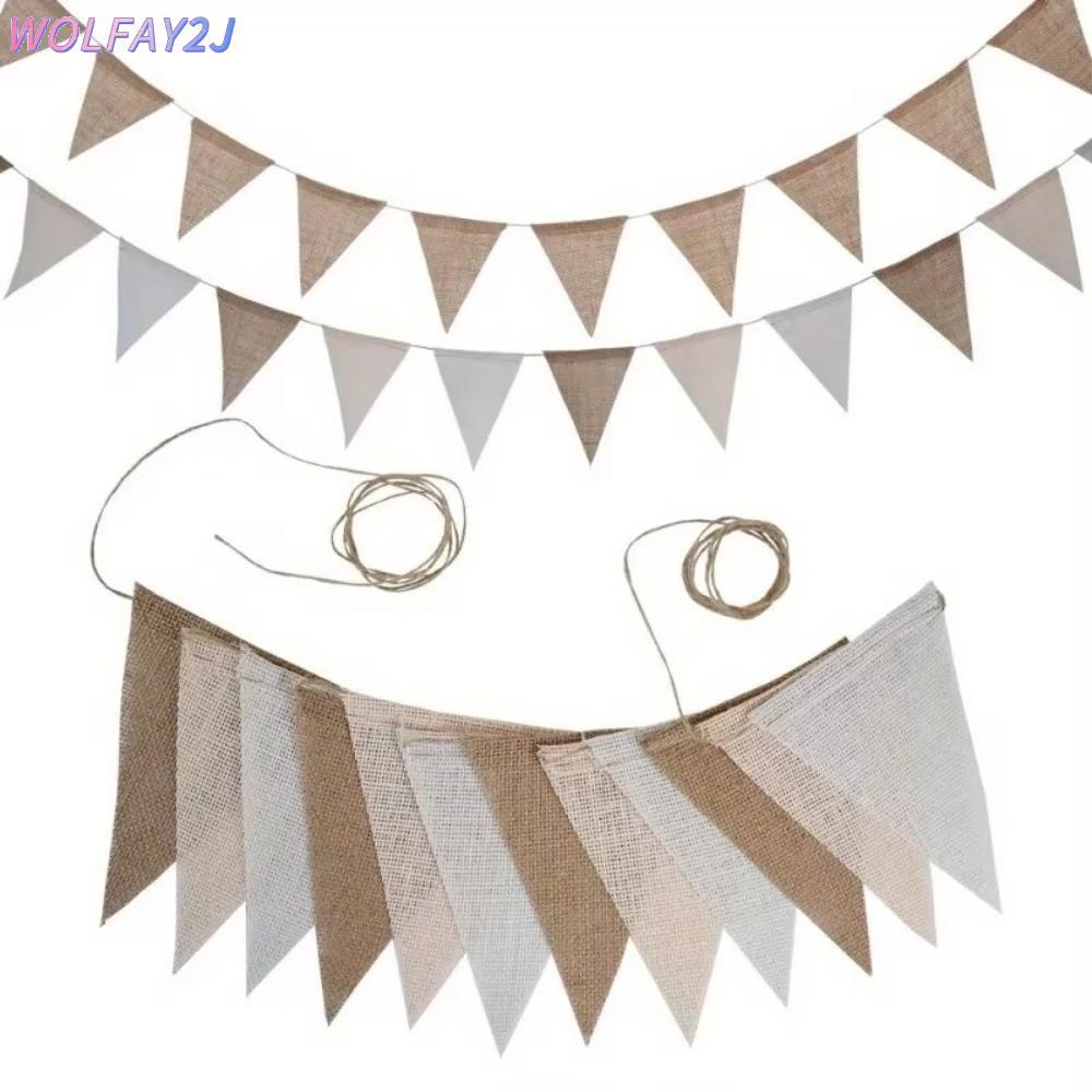 WOLFAY2J ธงเพนเนนท์, แขวน 12 ธงวันเกิดผ้าลินินแบนเนอร์, สามเหลี่ยมวินเทจ หลากสี Photo Prop แบนเนอร์ว