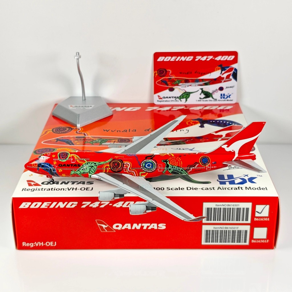 HX 1: 400 สายการบินออสเตรเลีย B747-400 VH-OEJ VH-OJB VH-EBU ภาพวาด Aboriginal