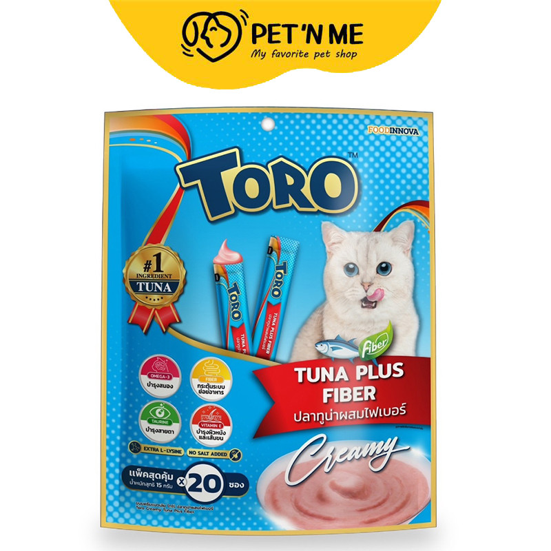 [จัดส่งจากคลัง] TORO โทโร่ครีมมี่ขนมแมวเลียปลาทูน่าผสมไฟเบอร์ 15กรัม แพค 20 [8859160403495]