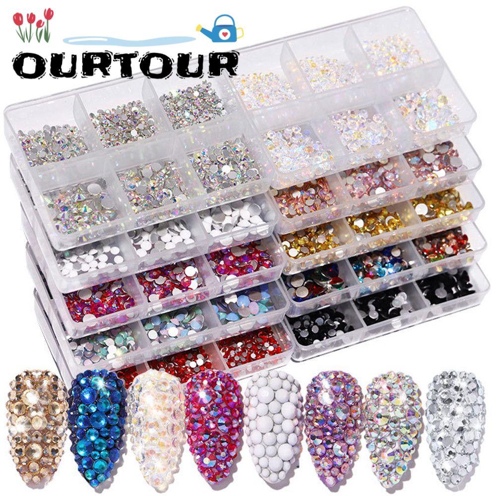 URTOUR 1000 ชิ้นเล็บเพชรแก้วหินแบนกลับ ss6-ss20 AB คริสตัล