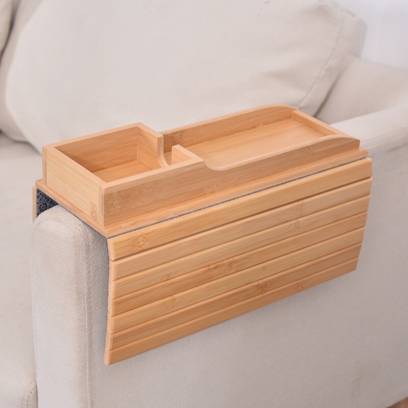 Couch Cup Holder Natural AntiSlip Bamboo Sofa Armrest Tray Foldable Multifunctional Sofa Cup Holder 
