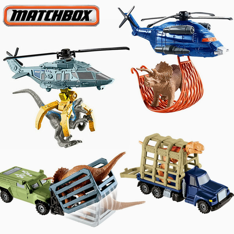 jurassicworld robox ของเล่น Mattel กล่องไม้ขีดของเล่น Tyrannosaurus Transporter เฮลิคอปเตอร์ Raptor 