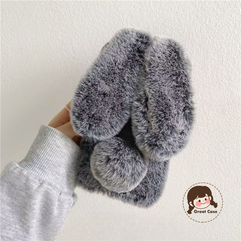 ฤดูใบไม้ร่วงฤดูหนาวFurry Bunnyเคสโทรศัพท์สําหรับHuawei Nova Y91 Y90 Y72 Y70 Plus Y61 Y60 14 13 12 12S 12i 11 11i 10 9 9Z Pro Ultra Lite SEน่ารักหรูหราประกายเพชรกรอบปลอกอ่อน