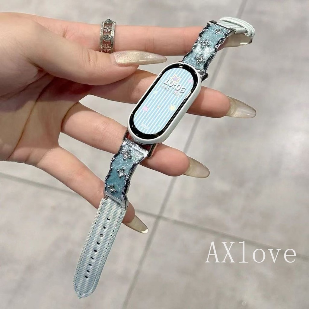 แฟชั่นผ้าใบสายสปาร์เคิลสําหรับ เสี่ยวหมี่ ไมล์ วงดนตรี 10 9 8 มือโปร ไมล์band 7 6 5 4 3 เอ็นเอฟซี สร้อยข้อมือโลหะเพชรสายรัดข้อมือหรูหรา