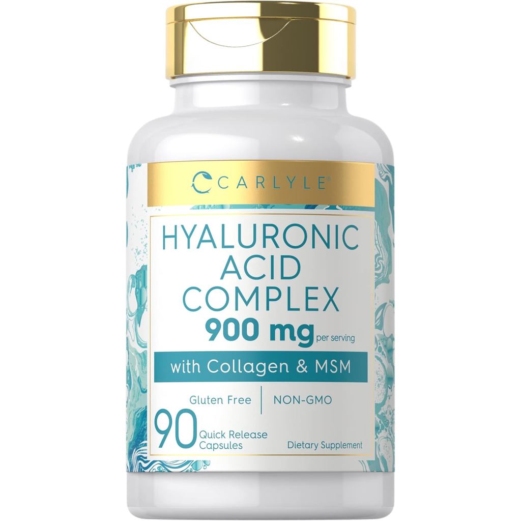 Carlyle Hyaluronic Acid Complex 900 มก | พร้อมคอลลาเจนและเอ็ม | 90 แคปซูล | Non-GMO, กลูเตนฟรี