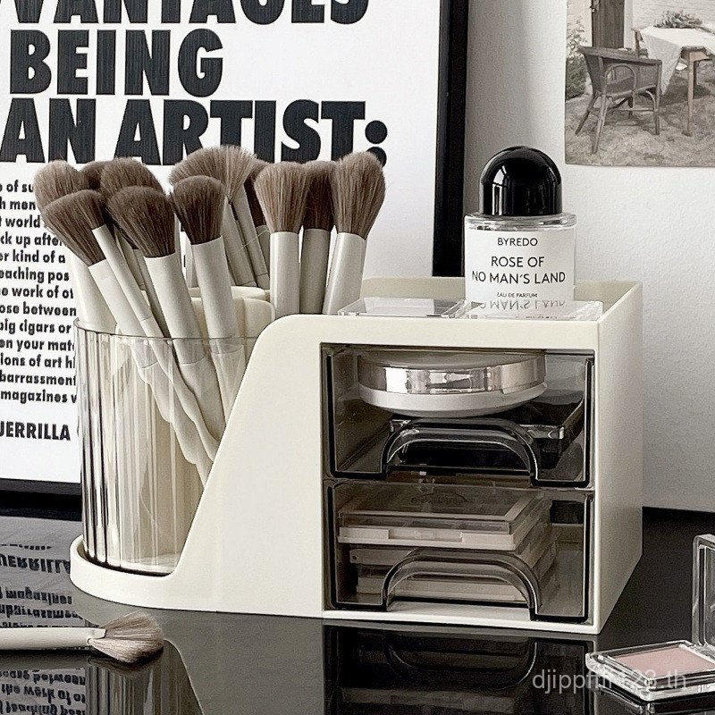 ประเภทลิ้นชัก360องศาหมุนสก์ท็อปสํานักงานเครื่องเขียนชั้นวางแต่งหน้าผู้ถือปากกามัลติฟังก์ชั่แปรงแต่งห