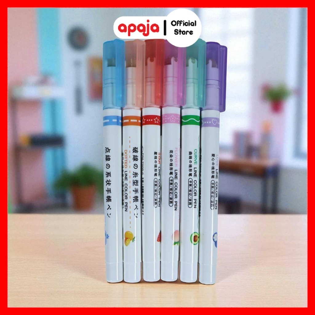 ปากกาเน้นข้อความรูปทรงเส้นดอกไม้ Apaja 6 ชิ้น - DM-7000-8
