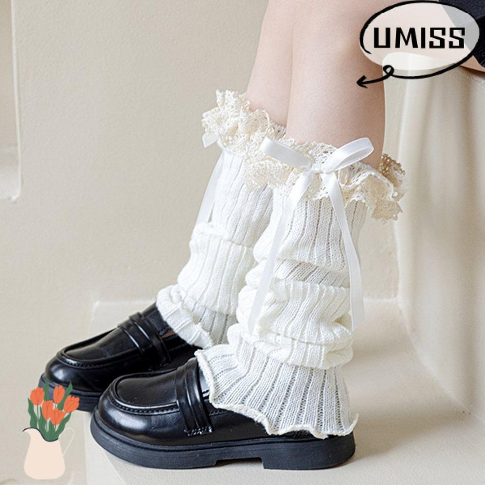 UMISTYDREAM เครื่องอุ่นขาลูกไม้สําหรับเด็ก, ที่ปิดเท้าสไตล์หวาน