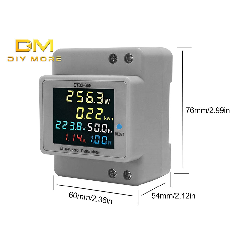 DIYMORE ET32-669 AC 40.0-300.0V 100A DIN-Rail ติดตั้งดิจิตอล Multi-Function Single-Phase Energy Mete