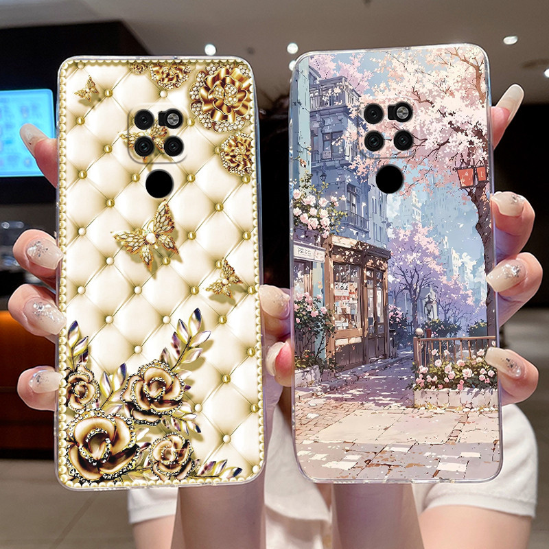เคสโทรศัพท์สําหรับ Huawei Mate 20 HMA-L29 L09 ใหม่ซิลิโคนอ่อนนุ่ม TPU Clear เกราะป้องกันที่สวยงามทาสีรูปแบบดอกทานตะวัน Rose Rosy Clouds ปลอก