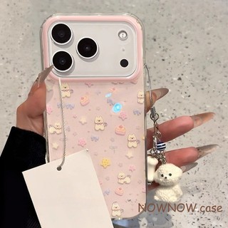 สําหรับ IPhone 17 Air 16 15 14 13 12 11 Pro Max X XR XS Max 7 8 Plus ลูกสุนัขการ์ตูนน่ารักพร้อมสร้อยข้อมือและเชือกแขวนเคสโทรศัพท์ปกอ่อน