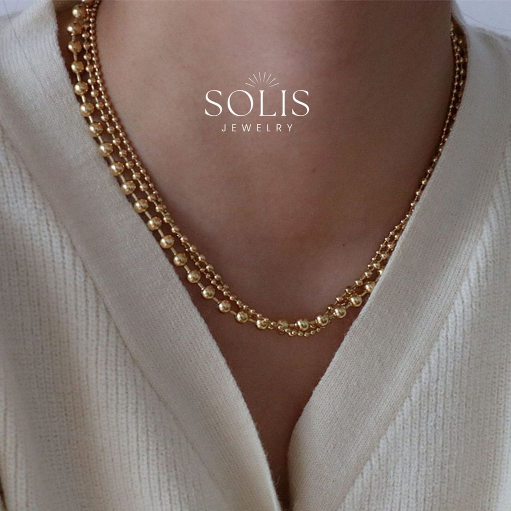 สร้อยคอโซ่ลูกปัด 3 ชั้น • กันน้ํา Non Tarnish • สร้อยคอแฟชั่นผู้หญิงผู้ชาย NL327