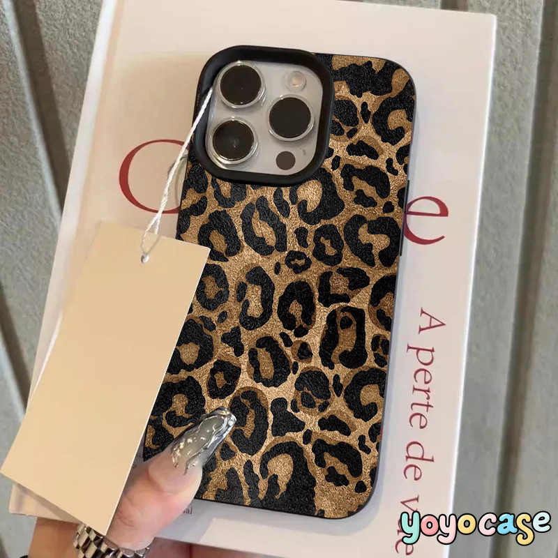 เคสไอโฟน 15 สำหรับ iPhone 14 12 11 13 17 16 Pro Max 14 7 16 15 8 Plus XR X XS Max ปกหนังพิมพ์ลายเสือดาวย้อนยุค