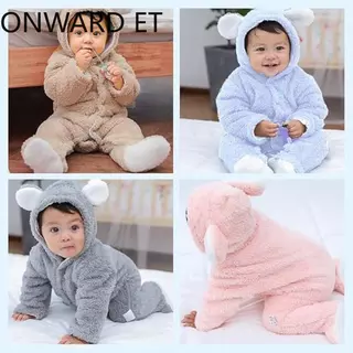 Baby Winter ทารกแรกเกิด Plush Bodysuit Jumpsuit การ์ตูน Hoodies Boy Girl Romper Twins เสื้อผ้าเวอร์ชั่นเกาหลี 0-12M