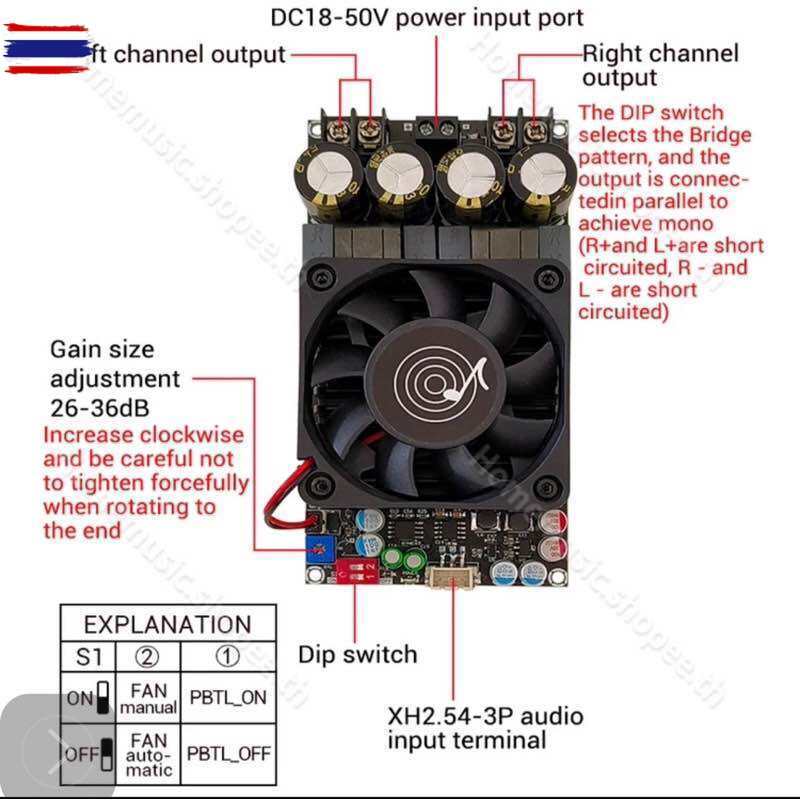 ZK 3002  แท้  แท้ แอมป์จิ๋วขัซั TPA3255 300W*2 DC18-50v แอมป์ขัซั แอมป์จิ๋ว3002