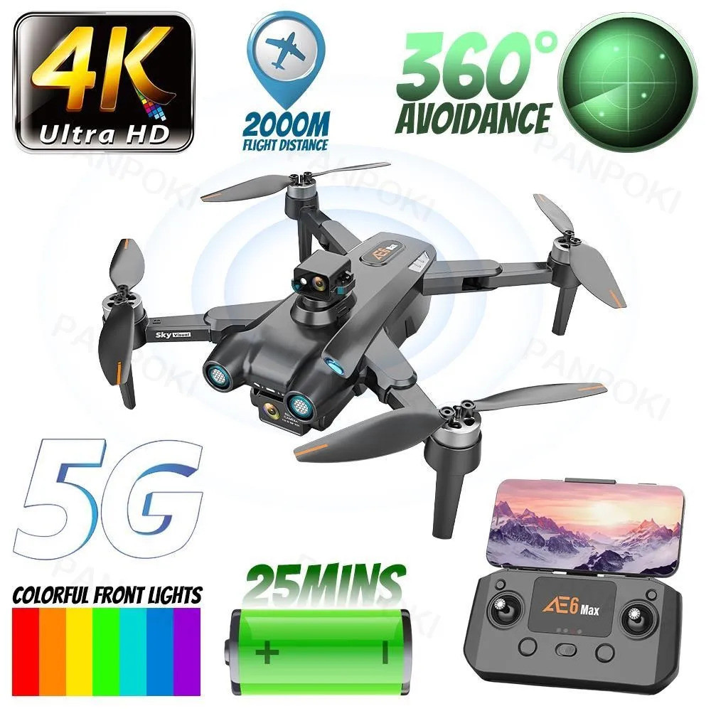 2025 ใหม่ Ae6 Max Drone 4k Profesional Gps 2km Quadcopter 5g กล้อง Transmissiion Wifi Fpv Drone Heli