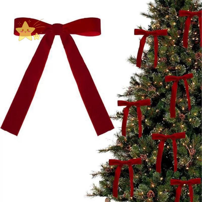 [JBTH] 6 ชิ้นกํามะหยี่ต้นคริสต์มาสโบว์ริบบิ้นวินเทจต้นไม้ Topper Bows เครื่องประดับสําหรับบันได Garl