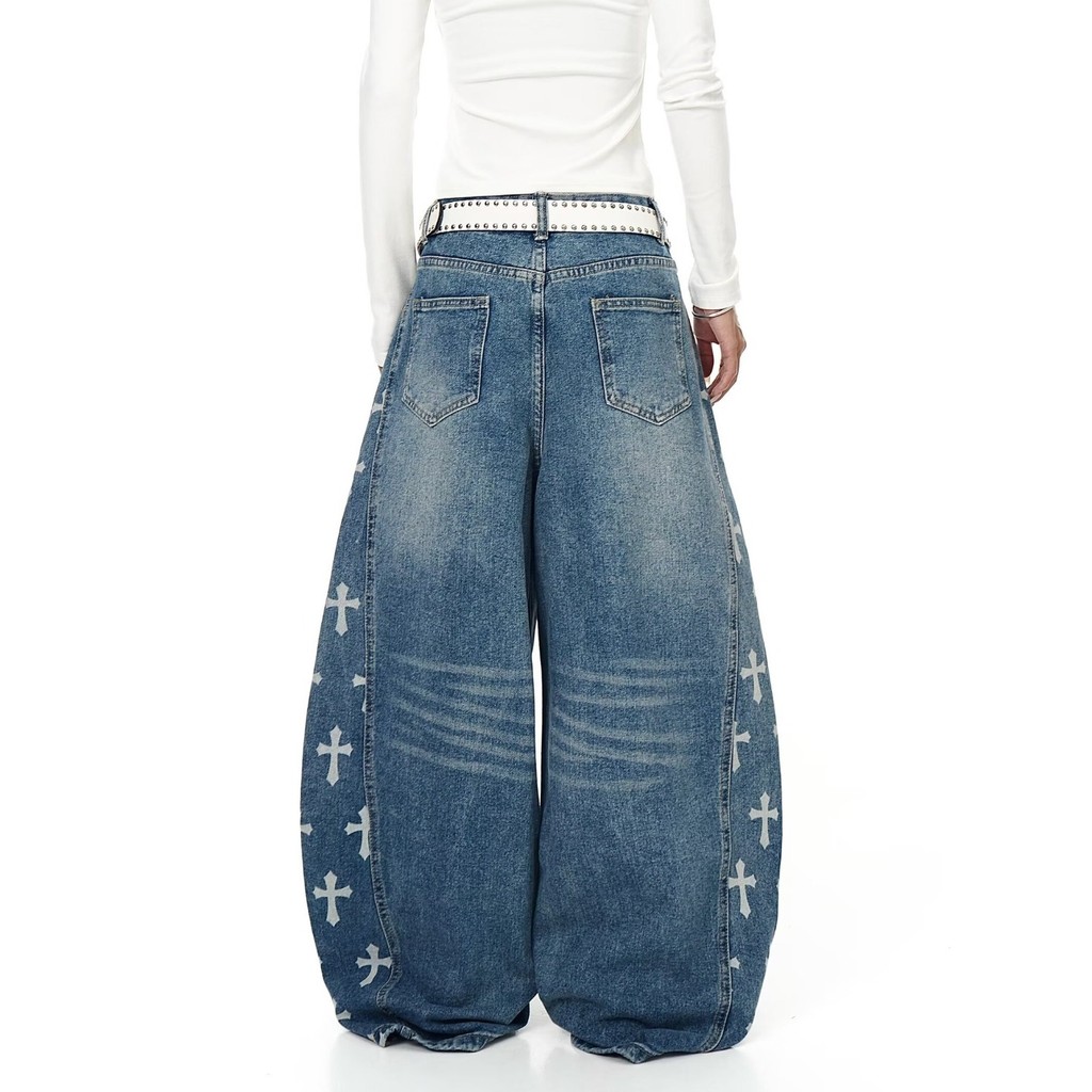 กางเกงยีนส์สีน้ำเงิน ลายอเมริกันย้อนยุค ขากว้าง สไตล์แฟชั่นสำหรับทุกคน - รูปที่ 3