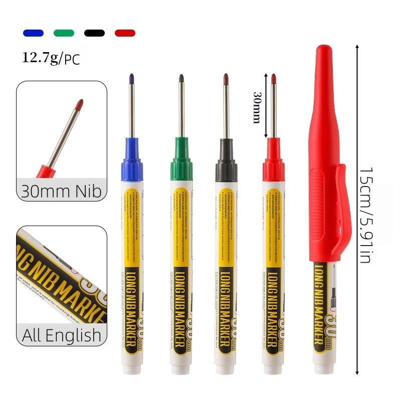 ปากกามาร์กเกอร์หัวยาว 30 มม. 4 สีปากกามาร์กเกอร์หลุมลึกงานไม้ปากกาพิเศษ WJ869