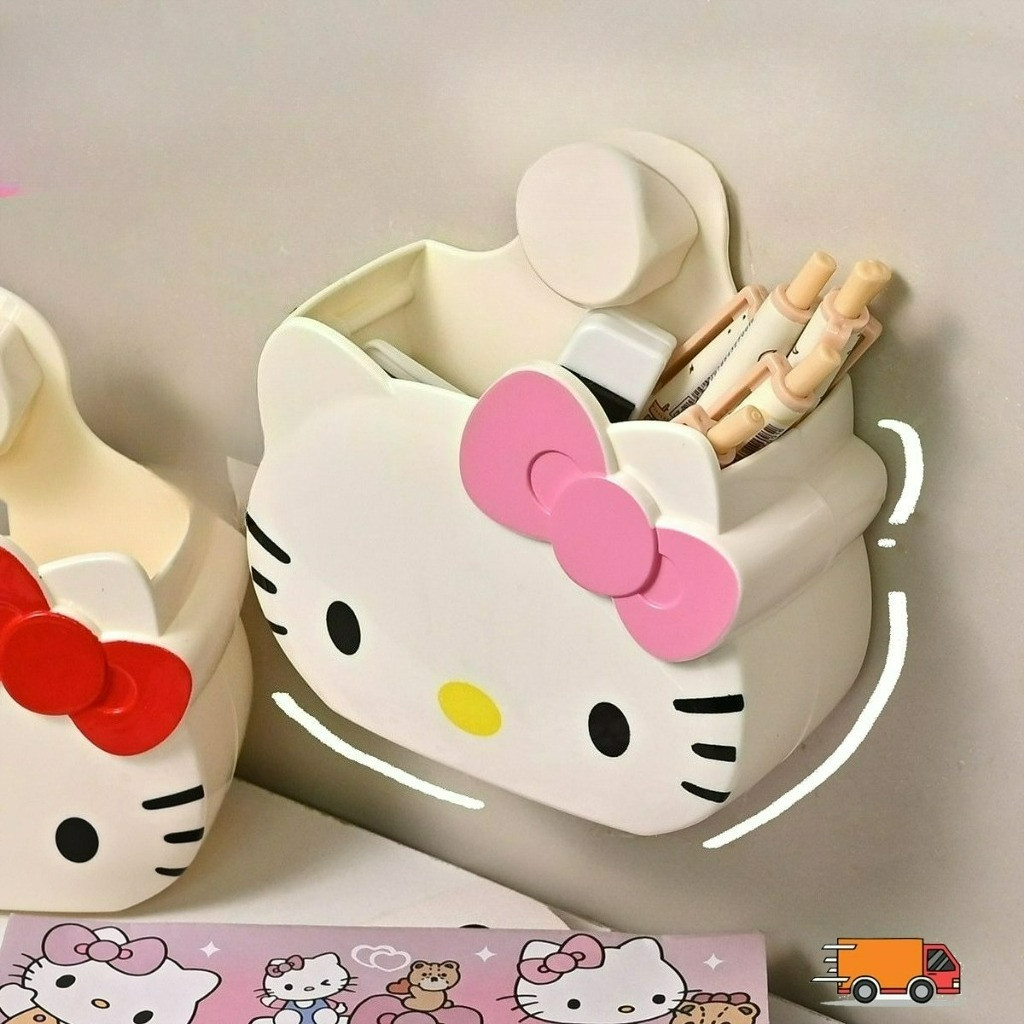 กล่องเก็บติดผนัง Hello Kitty ทักซัป,กล่องเก็บเครื่องสําอางการ์ตูนพลาสติก,น่ารักหมัดฟรี เคที ชั้นวางของติดผนังน่ารัก/0042