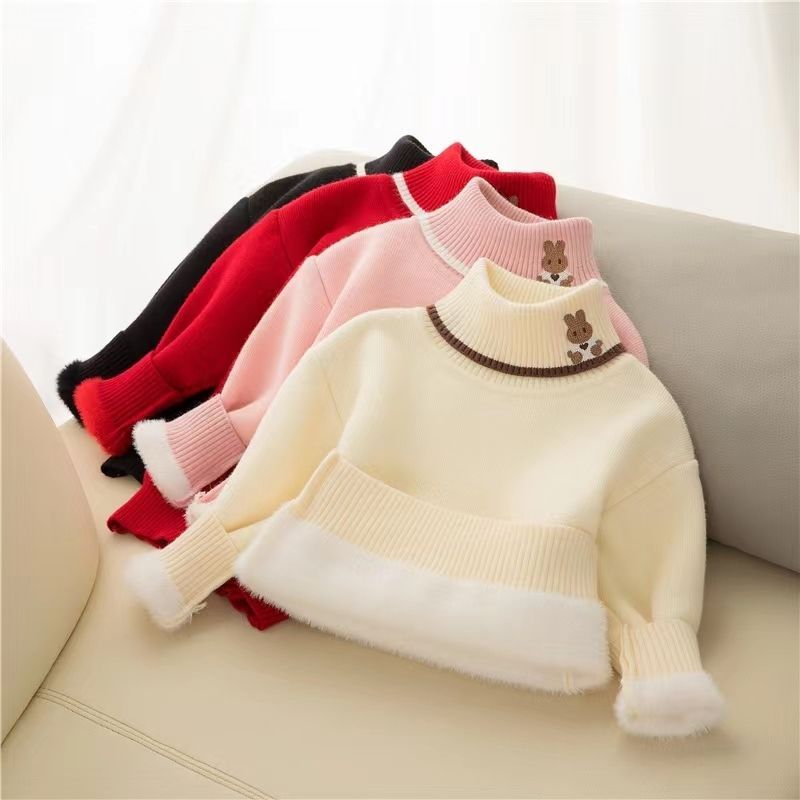 ฤดูหนาวใหม่ – เด็กหญิงเพิ่มผ้ากํามะหยี่เสื้อกันหนาวเด็กหนาคอสูงถักเสื้อ ราคา ถูกที่สุด ดีลบีเคเค
