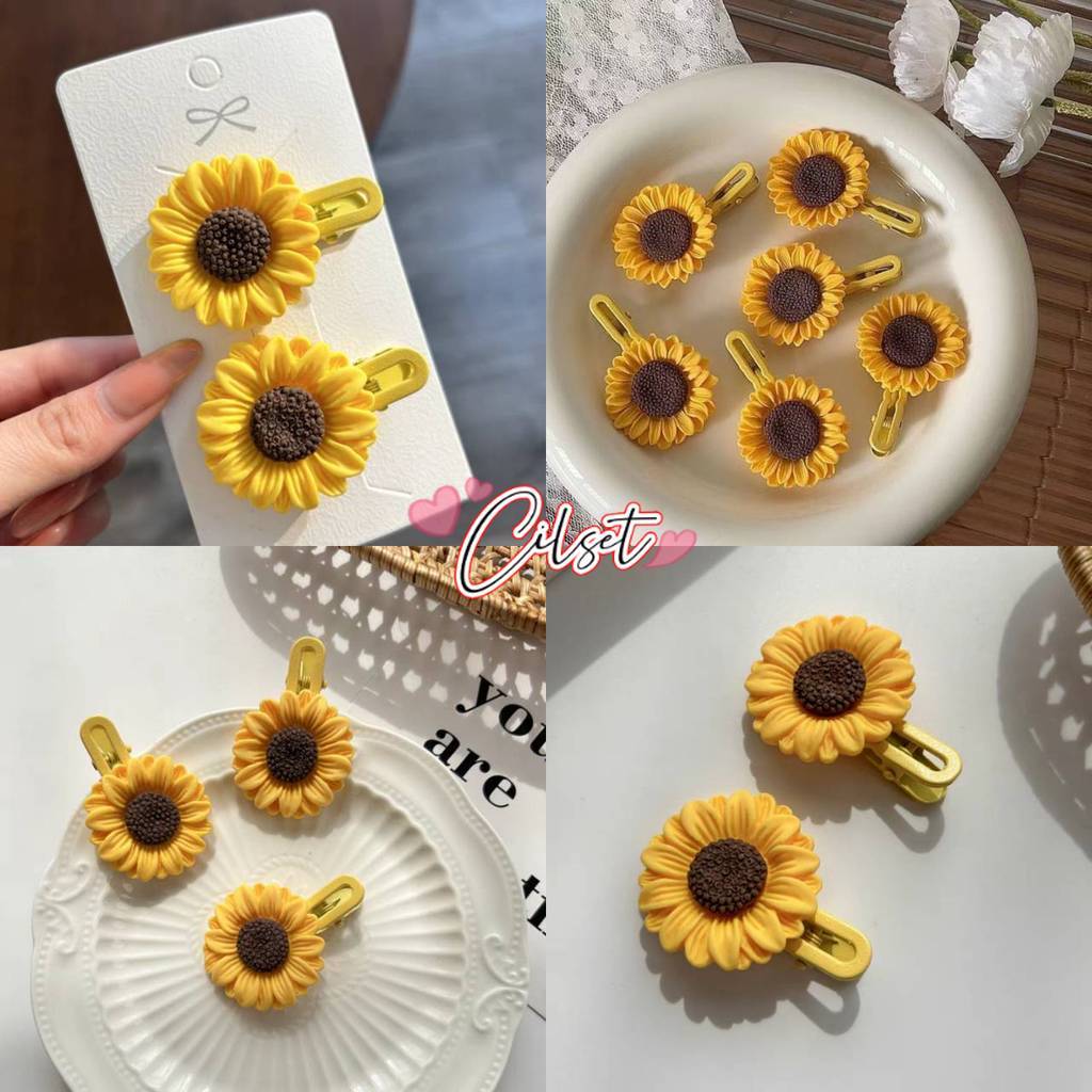 Cilset พร้อมส่ง กิ๊ปลายดอกไม้ ทานตะวันคาวาอี้ สีเหลืองสวยสดใส VO-61