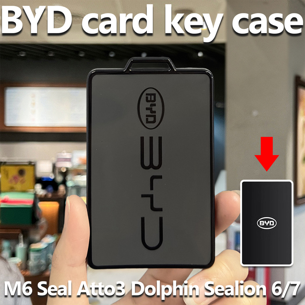BYD NFC card Key Case สําหรับ M6 Seal Atto 3 Dolphin Sealion 6/7 ฝาครอบกุญแจรถ BYD NFC เคสกุญแจสีดําขอบพวงกุญแจ