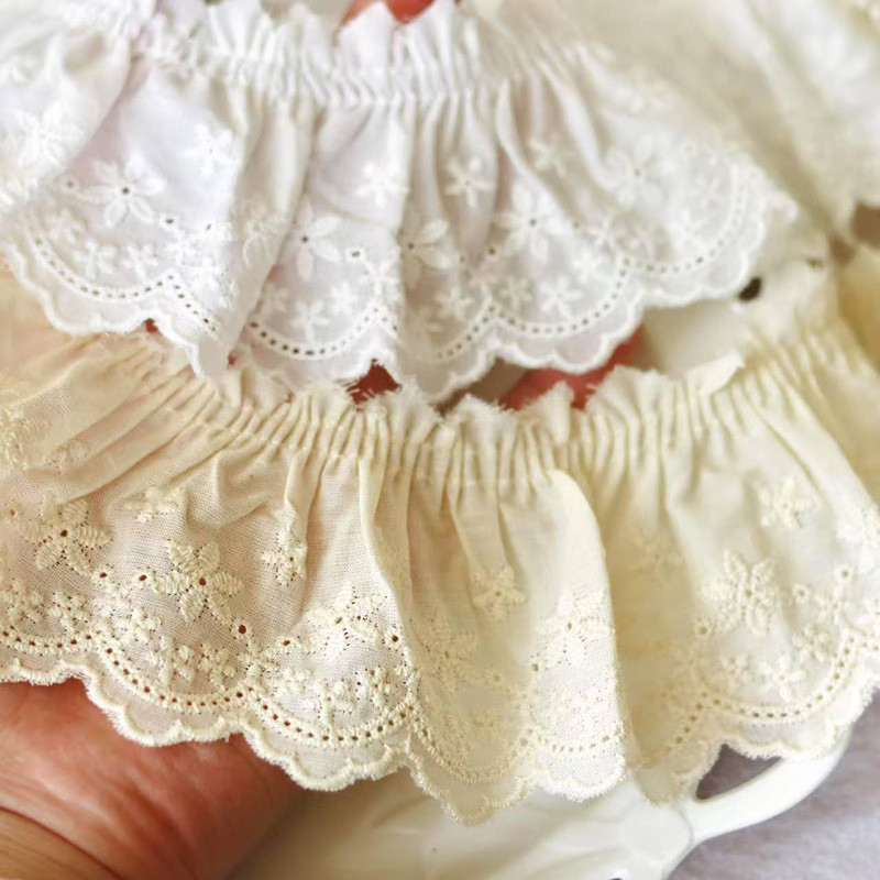 ผ้าฝ้ายปัก Ruched ลูกไม้.Trim ขนาด 1 หลา สำหรับทำของขวัญมืออาชีพและตกแต่งบ้าน