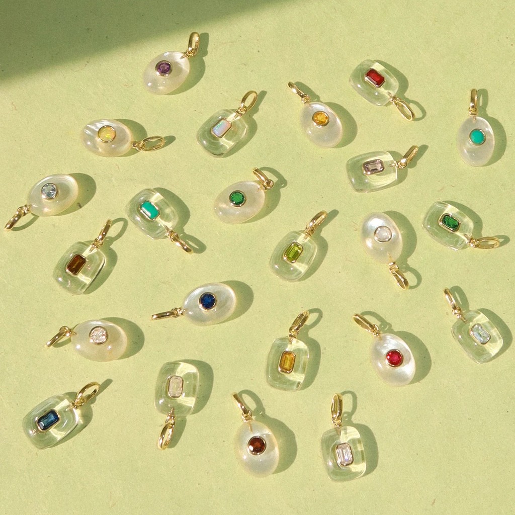 สีสัน Birthstone รอบจี้สําหรับ DIY สร้อยคอจี้ขนาดเล็ก Non Tarnish