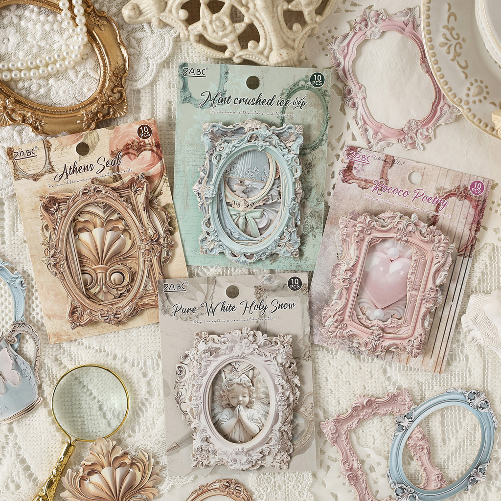 นาย กระดาษ10ชิ้น/ถุงกลวงสติกเกอร์กระเป๋าสไตล์ยุโรปย้อนยุครูปแบบที่ละเอียดอ่อนกรอบหนังสือมือกรอบวัสดุสติกเกอร์สร้างสรรค์ทําเองหนังสือมือไดอารี่การ์ดอวยพรของขวั