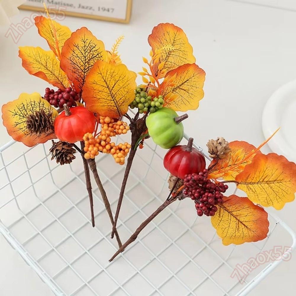 ZJAOX Pumpkin Maple Leaf Decor, Berry Branches Flannelette Pumpkin Berry Branches, Harvest ฤดูใบไม้ร