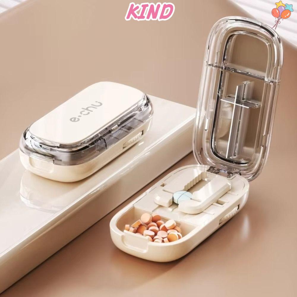 KIND กล่องเก็บเครื่องตัดยา, Divider Organizer ยาแท็บเล็ต Quartering Pill Cutter, กันฝุ่น Crusher Pil