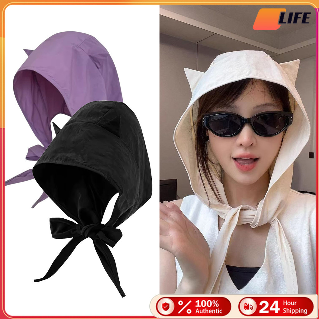 เก็บปลายทาง！หมวกกันแดด Halloween แบบแห้งเร็ว หมวกกันแดด uv ออกแบบหูแมว ปีศาจ
