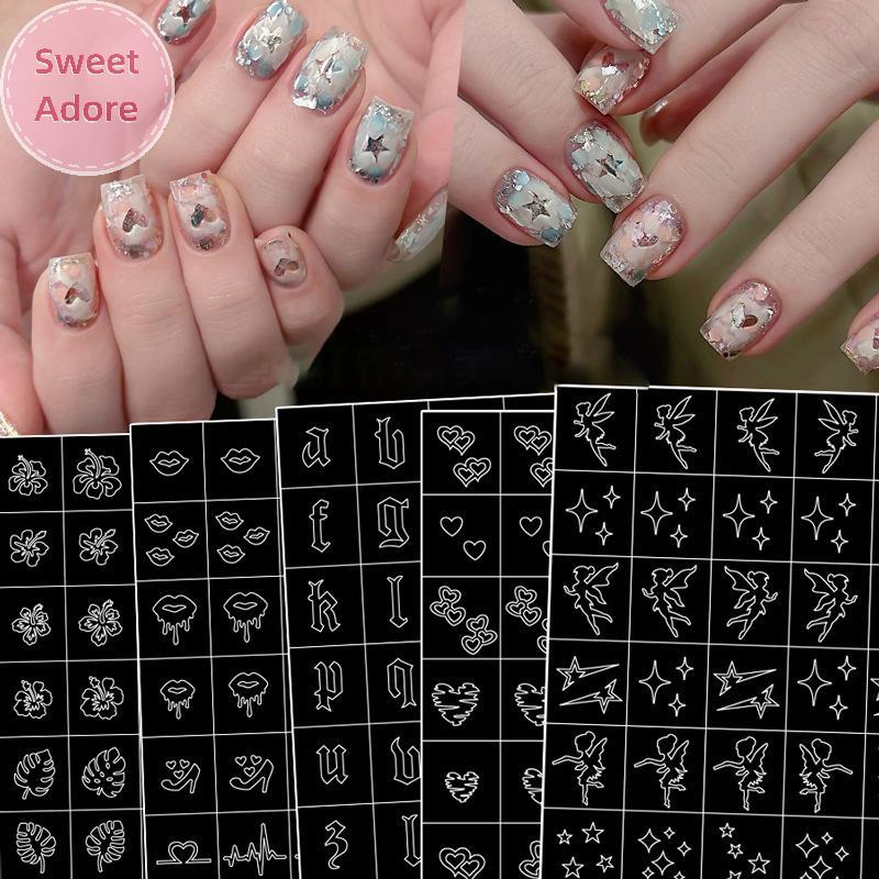 SweetAdore 1 แผ่น Charms ดอกไม้ Leaf Stamping แผ่น Airbrush แม่แบบ Airbrush Stencil สําหรับเล็บหัวใจ