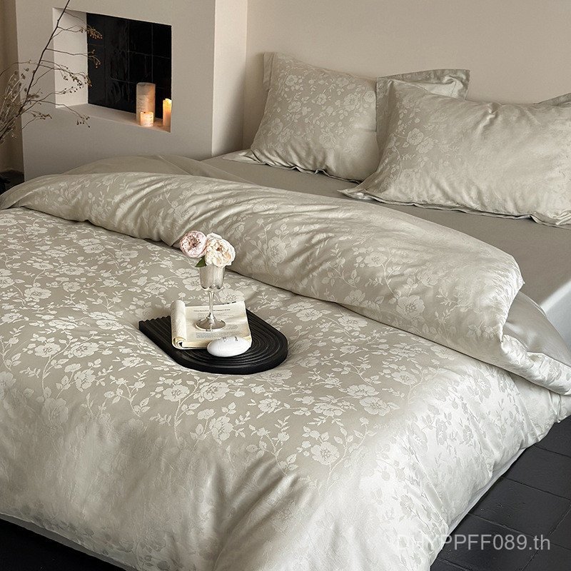คอตตอนยาว!High-End Feeling 100S ผ้าฝ้ายเตียงสี่ชิ้นชุดผ้าปูที่นอนผ้าฝ้ายแท้ Elegant Lady ผ้าห่มปกซาต
