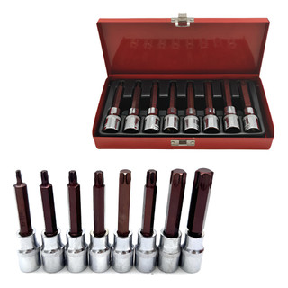 Jogo De Soquetes Bits Torx Longo T20 A T70 1/2 Com 8 Peças De Alta Qualidade Linha Premium JUMLEE