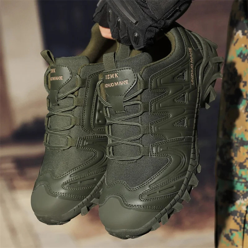 รองเท้าเดินป่า Anti-slip Low-top รองเท้ายุทธวิธีผู้ชาย Casual Lace-up ทนทาน Breathable แบนรองเท้ากีฬาลําลอง - รูปที่ 2