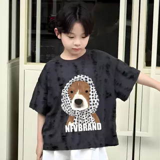 MooDeng Baby เสื้อสวมหัว ลายสุนัขใส่ผ้าคลุมหัว ดีไซน์ขาดมีรู ลายการ์ตูน สำหรับเด็กชาย ผ้าโพลีเอสเตอร์ แขนสั้น ลายคมชัด