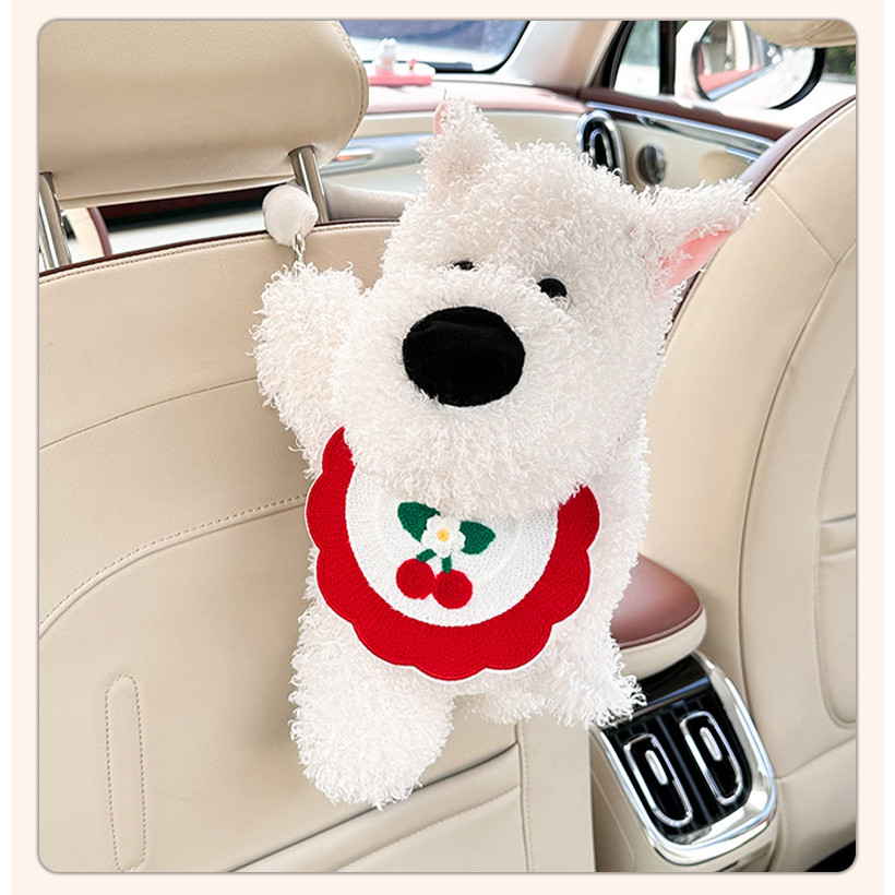 Cute Puppy Creative Car Tissue Box Car Hanging Plush Dual Use in Car and Home Tissue Box v9x1