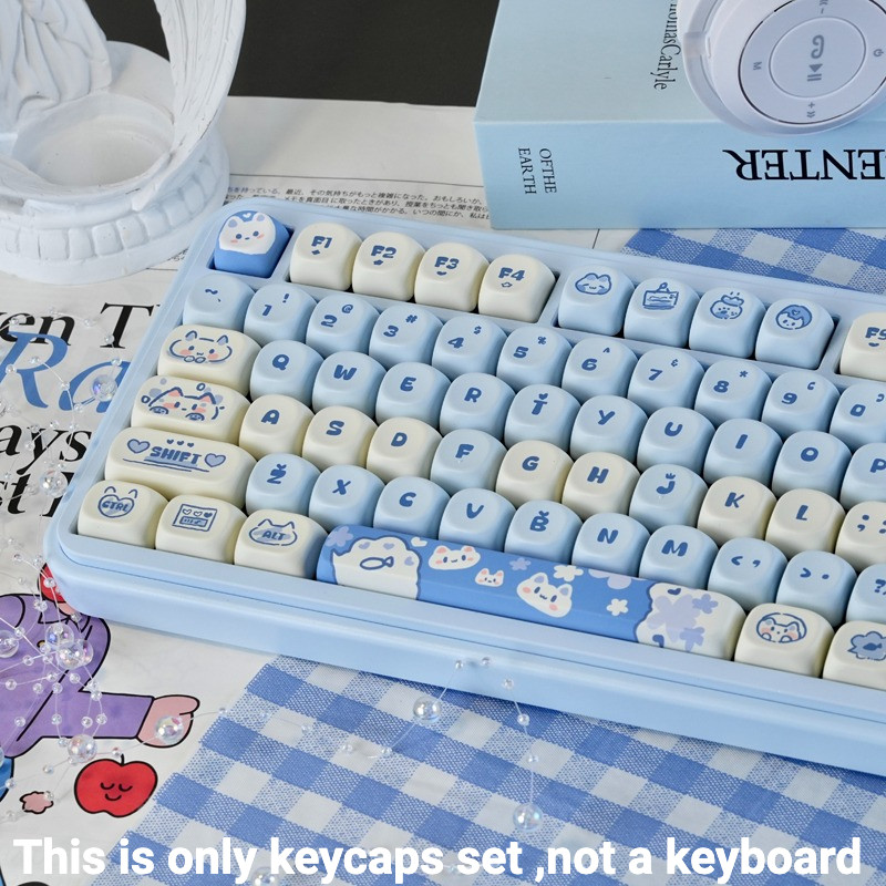 PBT Keycap MOA เกลือทะเลลูกแมว Blue Themed Keycap ชุดรอบส่วนบุคคล Keycap PBT Dye Sublimation