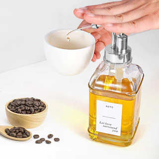 INK CAFE ขวดปั้มน้ำเชื่อม 16OZ ขวดแก้วปั้มน้ำเชื่อม 500ml แก้วหนา สี่เหลี่ยม JAJA
