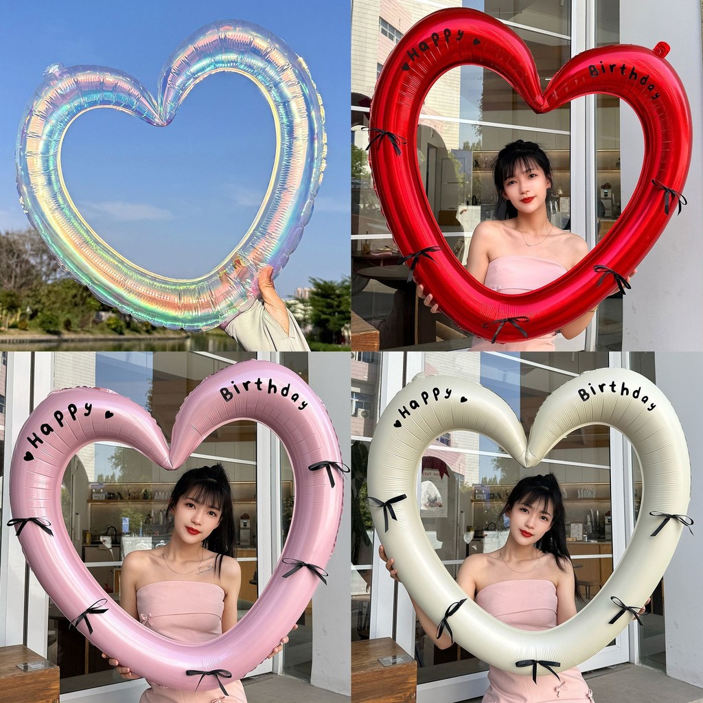 สีสัน Hollow Heart-Shaped บอลลูนสไตล์เจ้าหญิงสีชมพูวันเกิดตกแต่งฉากเค้าโครงห้างสรรพสินค้า Shop Photo